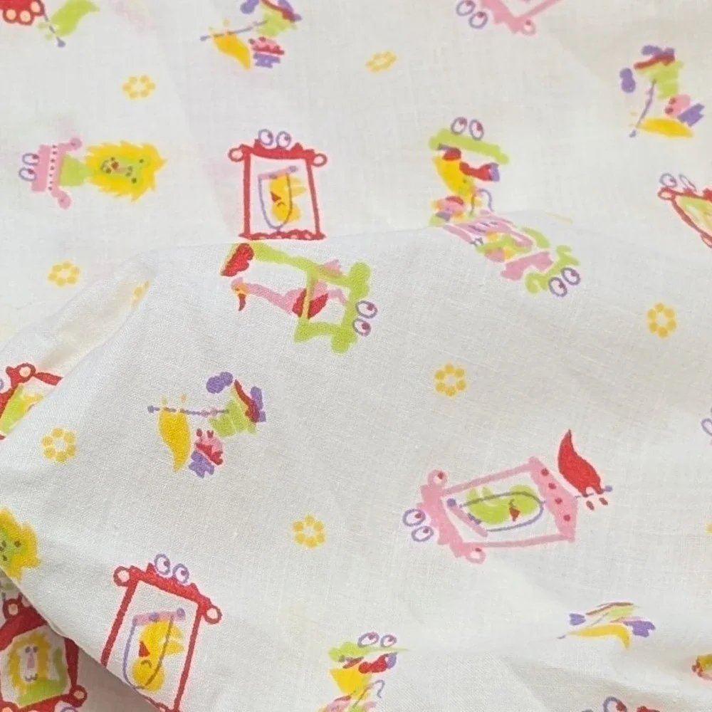 Vintage Fitted Crib Sheet Birds Frogs Clocks Lions Circus Nursery Bedding Baby